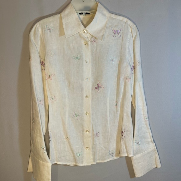 Mercer & Madison 100% Linen Long Sleeve Button Up Shirt Embroidered Butterflies - Picture 1 of 13